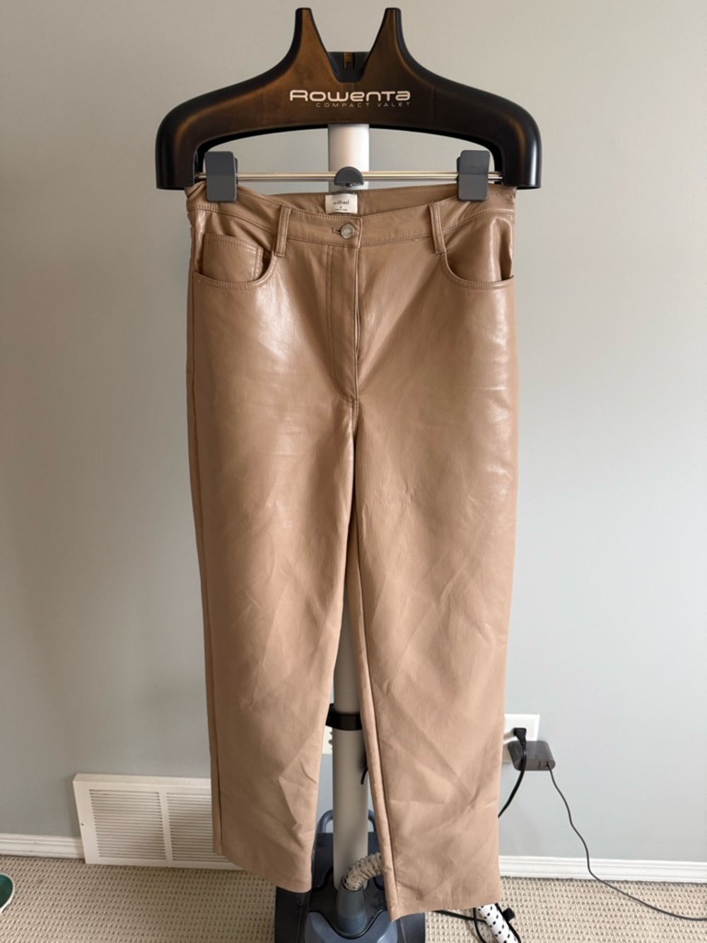 Wilfred Taupe Faux Leather Straight-Leg Pants